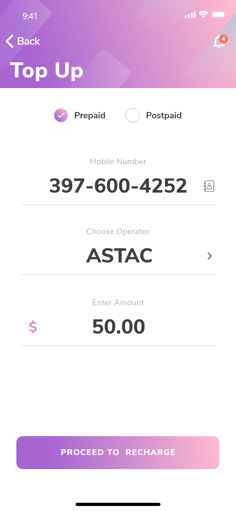 Wallet Top-Up Screen